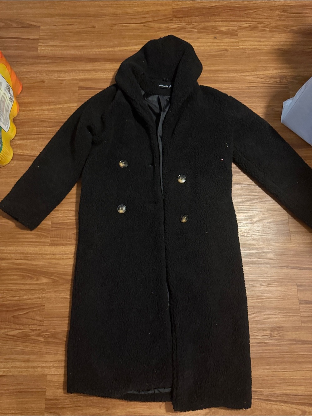 PrettyLittleThing Black Hooded Teddy Coat